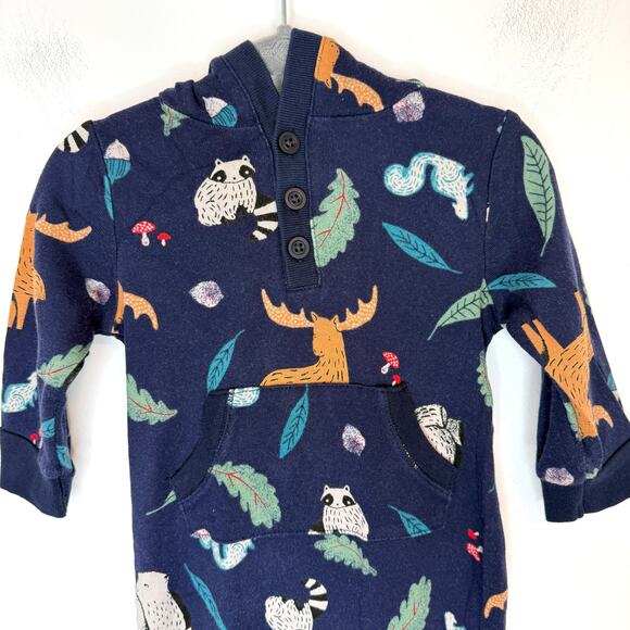 Old Navy Baby Long Sleeve Hooded One Piece Set Woodland Animals Size 6-12 Months - Picture 9 of 13